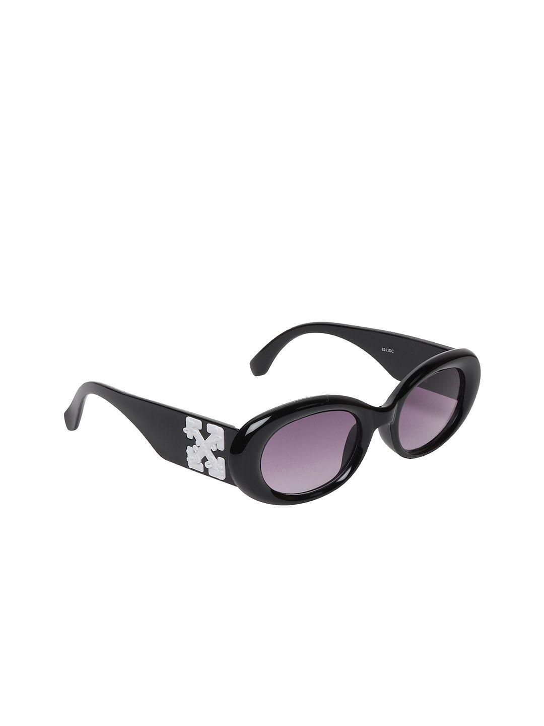 Swiss Design Unisex Purple Lens & Black Oval Sunglasses with UV Protected Lens