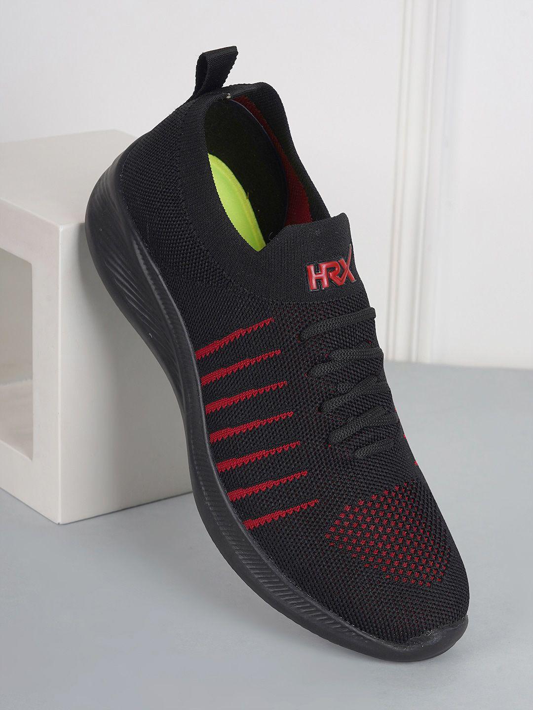 HRX by Hrithik Roshan Men Black & Red Striped Slip On Sneakers