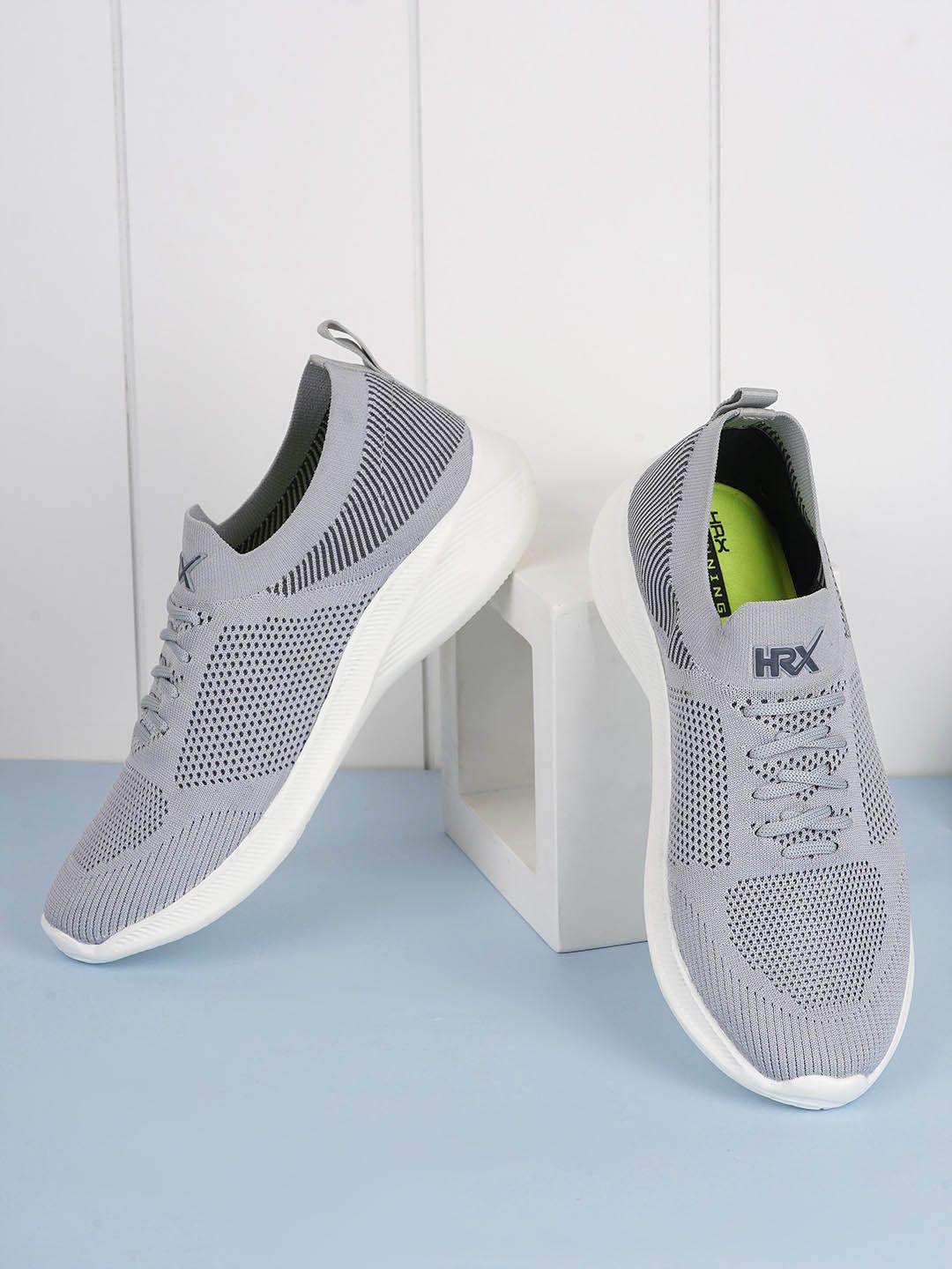 HRX by Hrithik Roshan Men Grey & White Textured Contrast Sole Slip On Sneakers