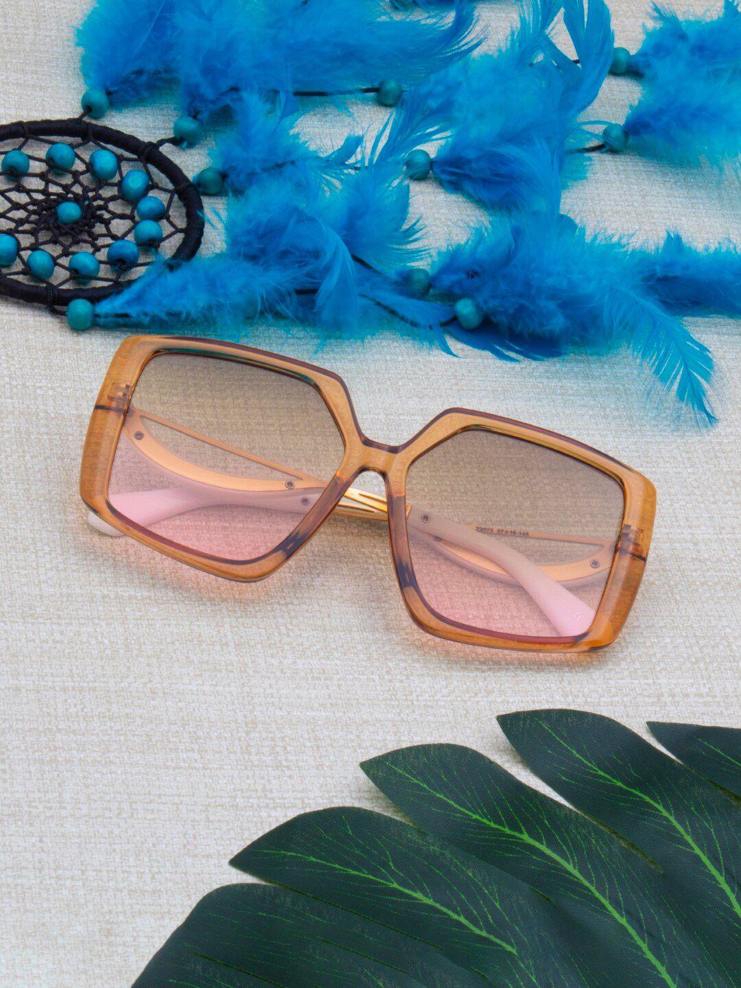 Ted Smith Women Pink Lens & Brown Square Sunglasses with UV Protected Lens