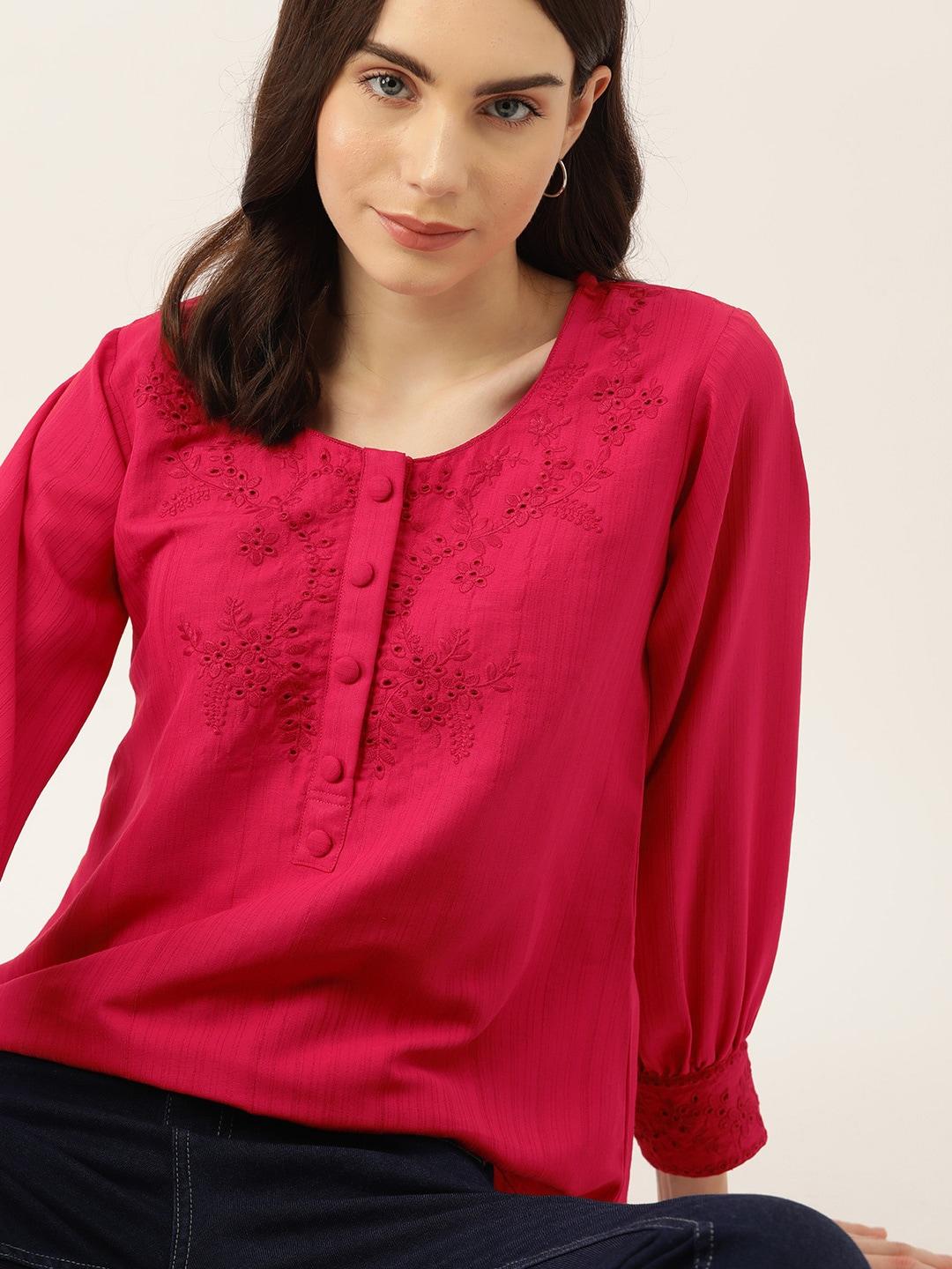 DressBerry Floral Embroidered Puff Sleeve Top