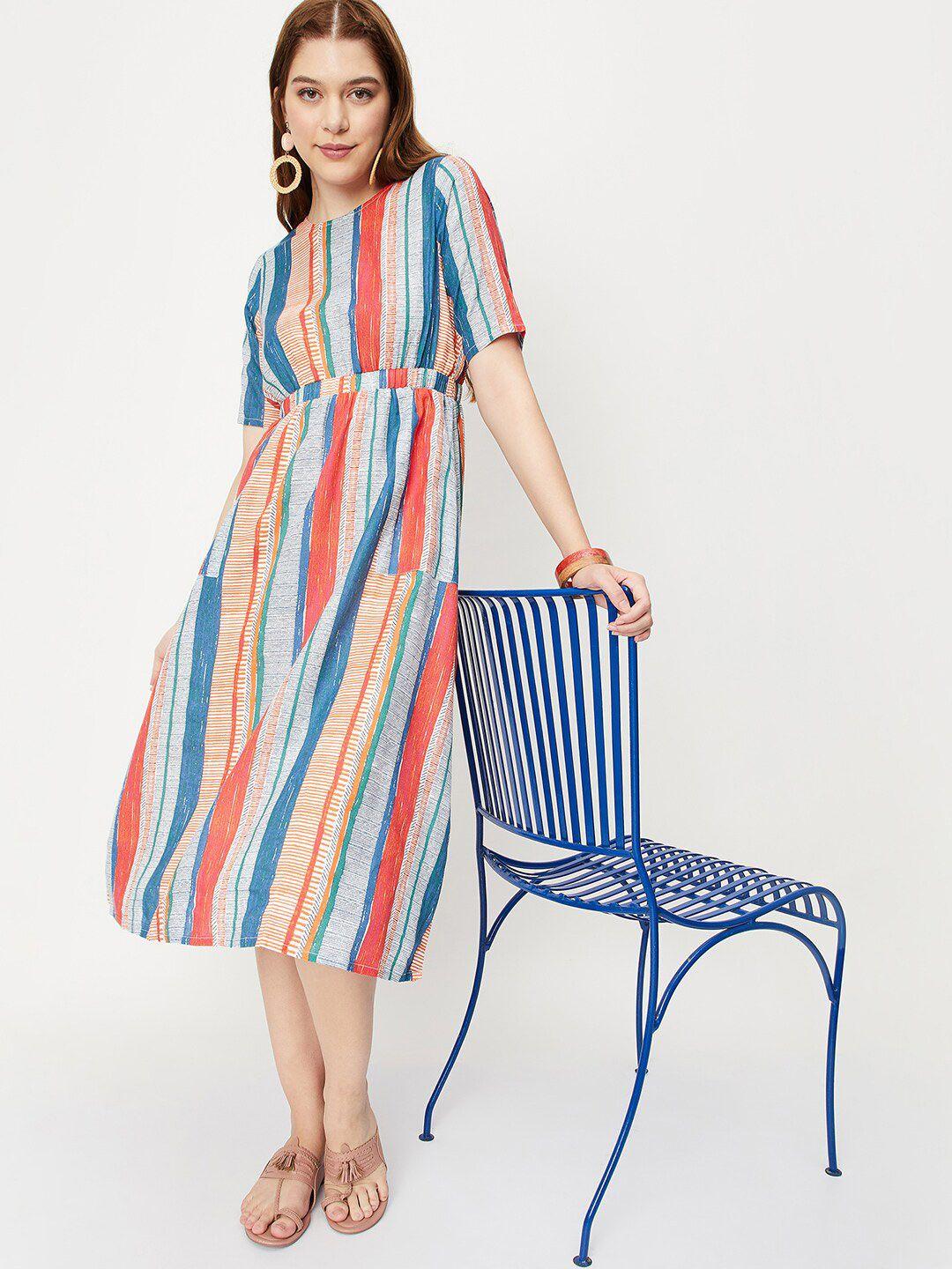 max-striped-round-neck-gathered-a-line-dress