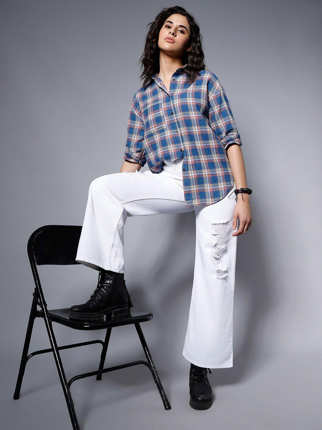 high-star-classic-checked-spread-collar-boxy-fit-pure-cotton-casual-shirt