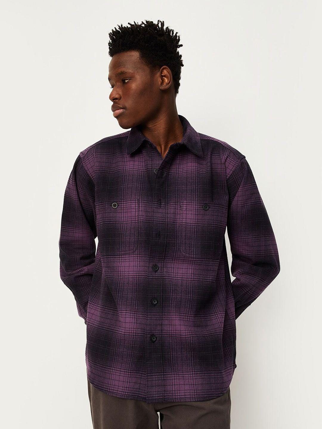 max-tartan-checked-regular-fit-opaque-cotton-casual-shirt