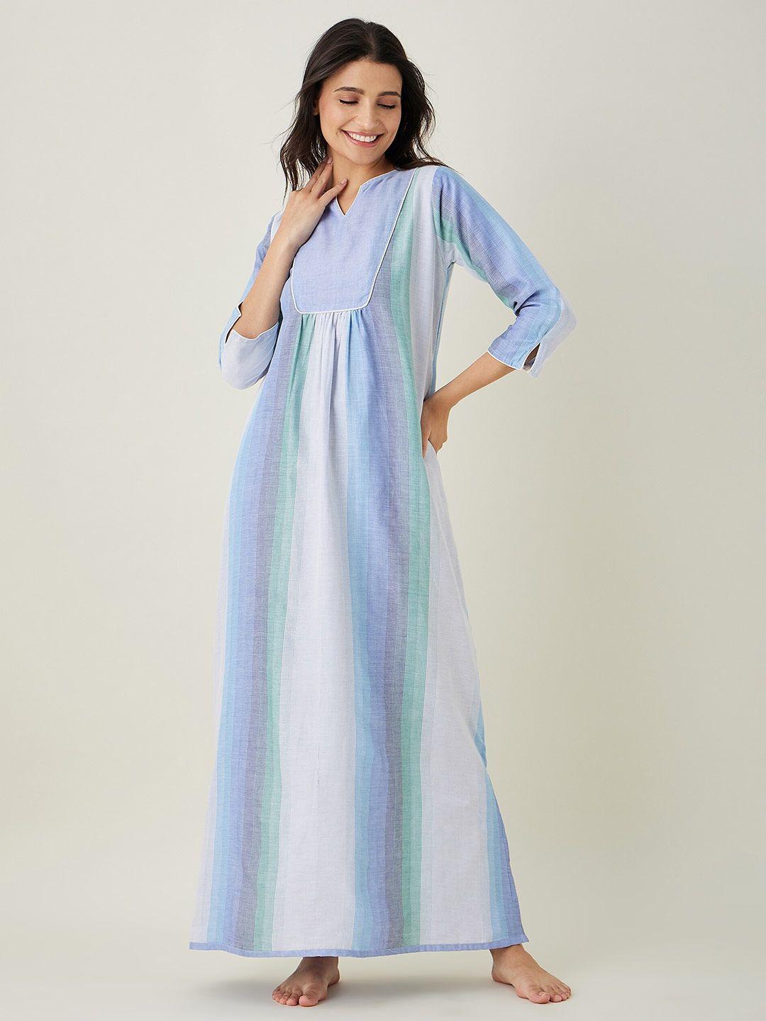 the-kaftan-company-blue-and-white-striped-pure-cotton-maxi-nightdress