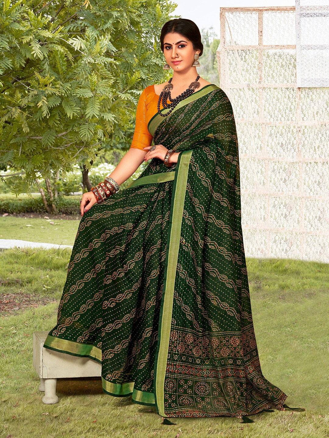 saree-mall-green-&-red-bandhani-printed-zari-bandhani-sarees