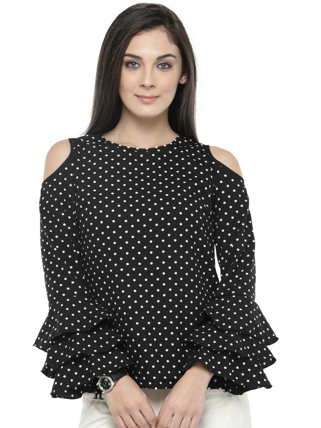 pluss-women-black-cold-shoulder-printed-top
