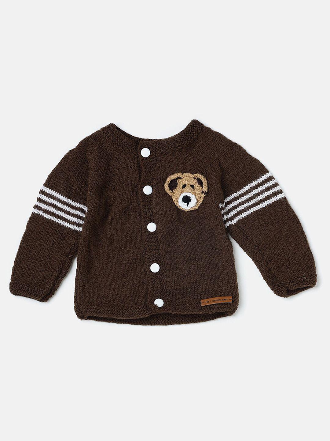 the-original-knit-unisex-kids-brown-&-white-embroidered-cardigan-with-embroidered-detail