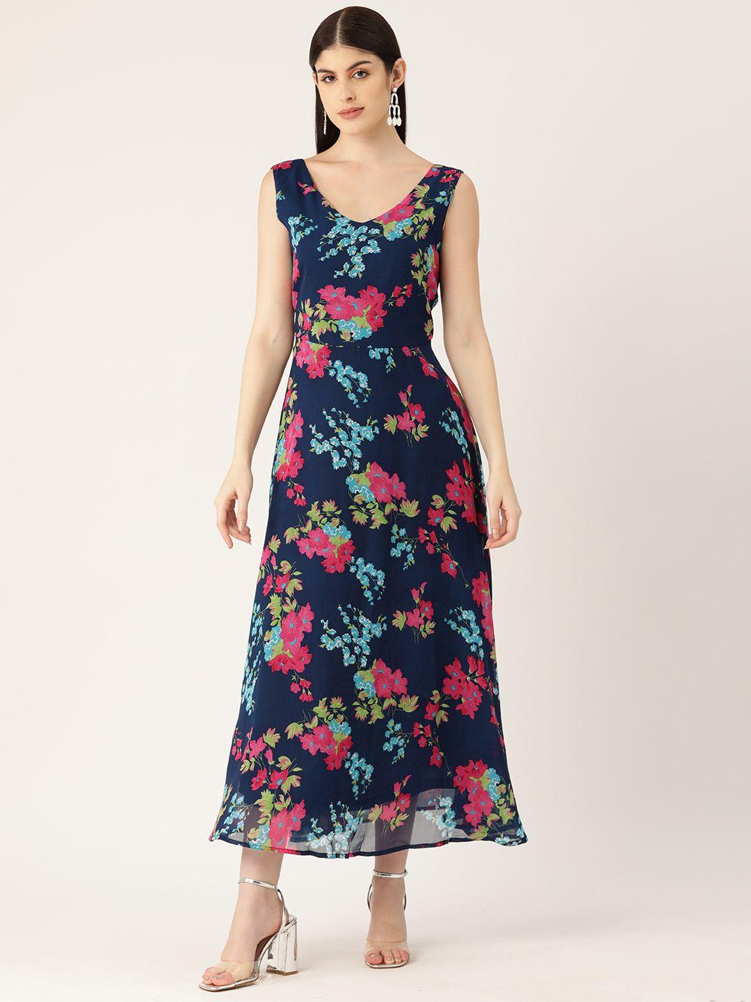 Deewa V-Neck Floral Printed Fit & Flare Maxi Dress