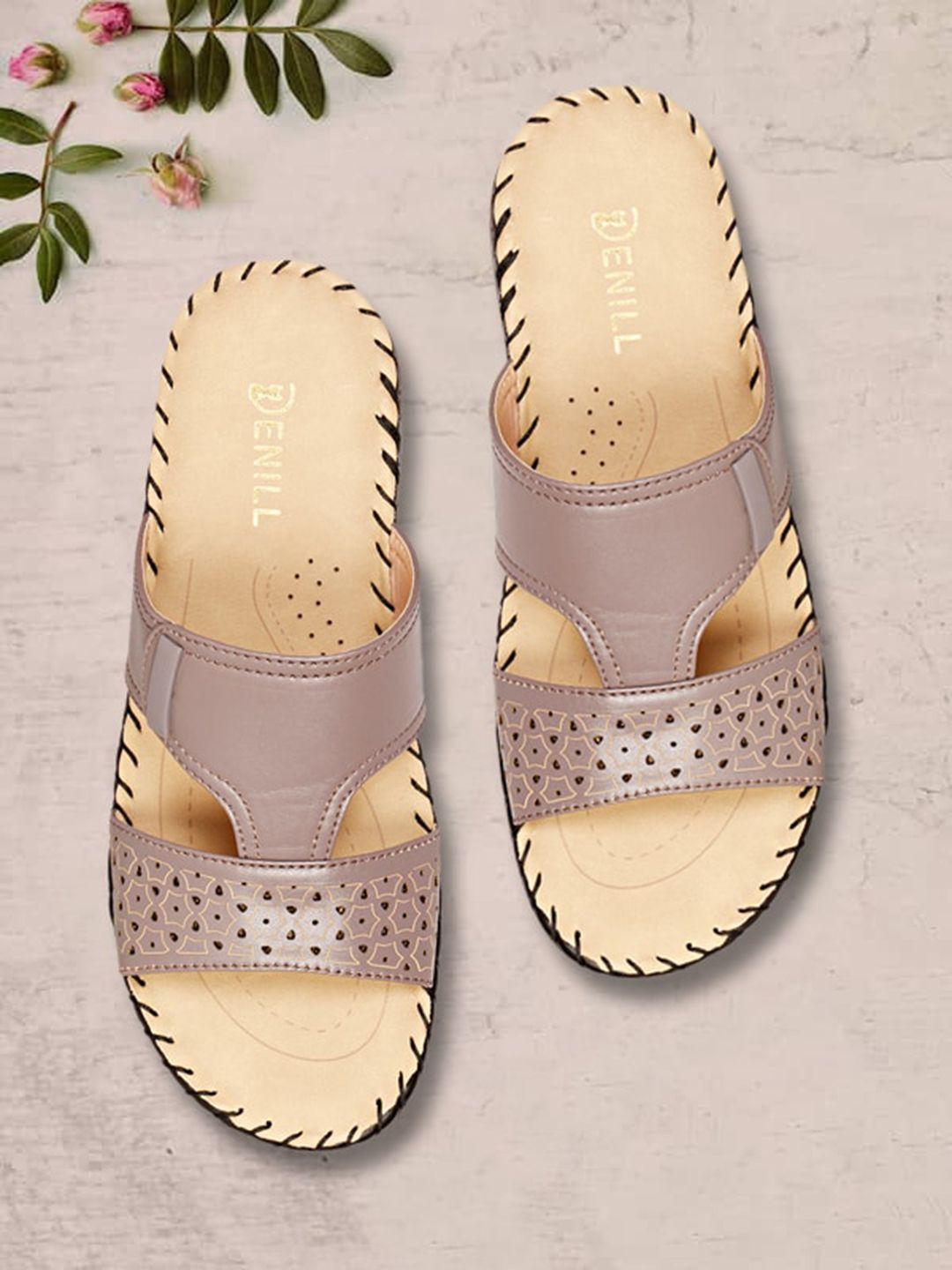 Denill Textured Open Toe Flats With Laser Cuts