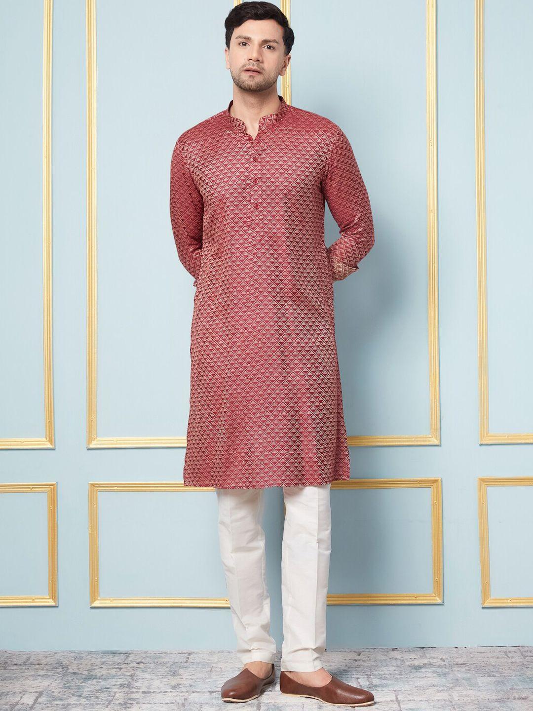 see-designs-mandarin-collar-woven-design-straight-kurta-with-pyjamas