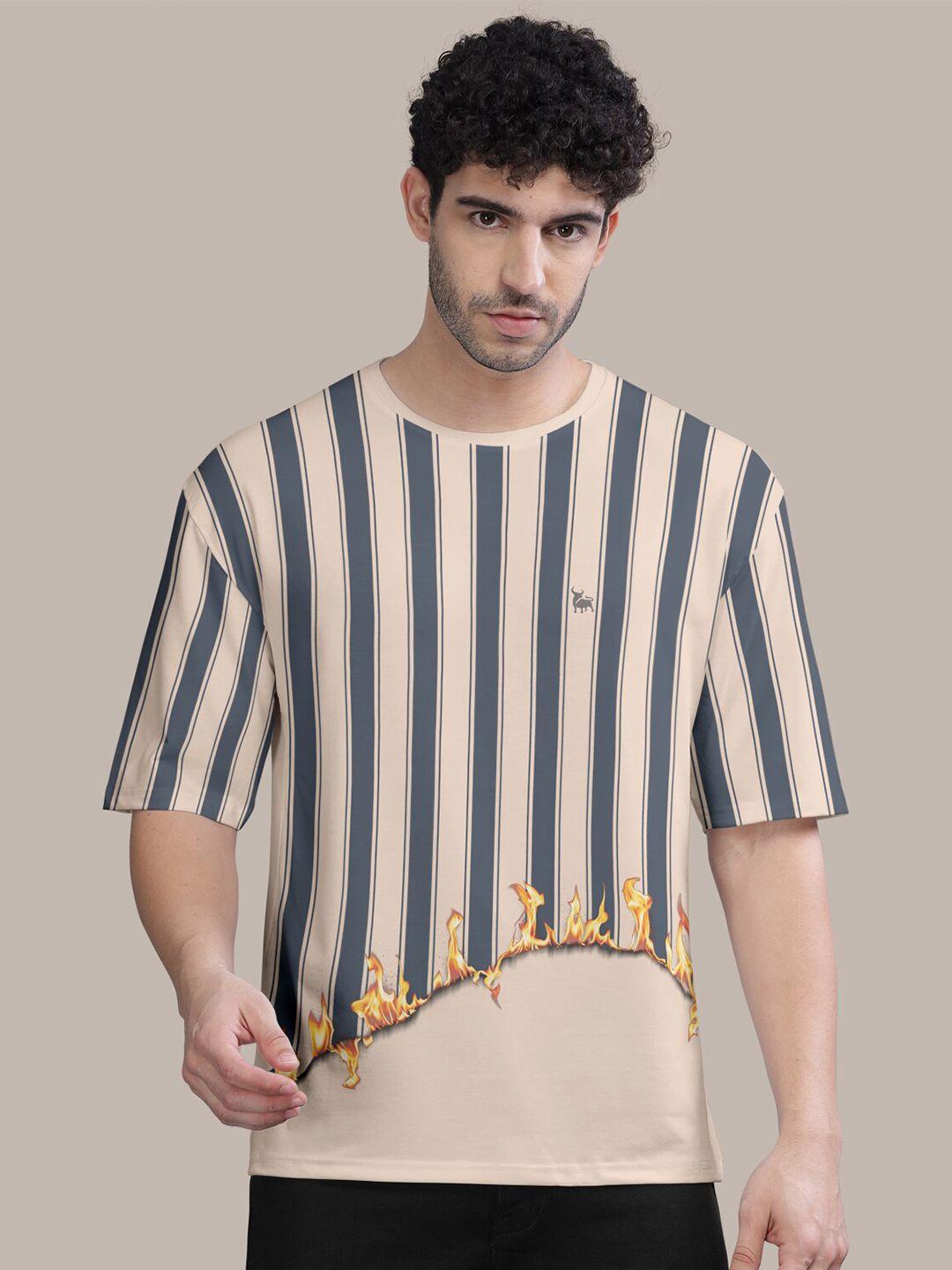 BULLMER Vertical Striped Round Neck Oversized Cotton T-shirt