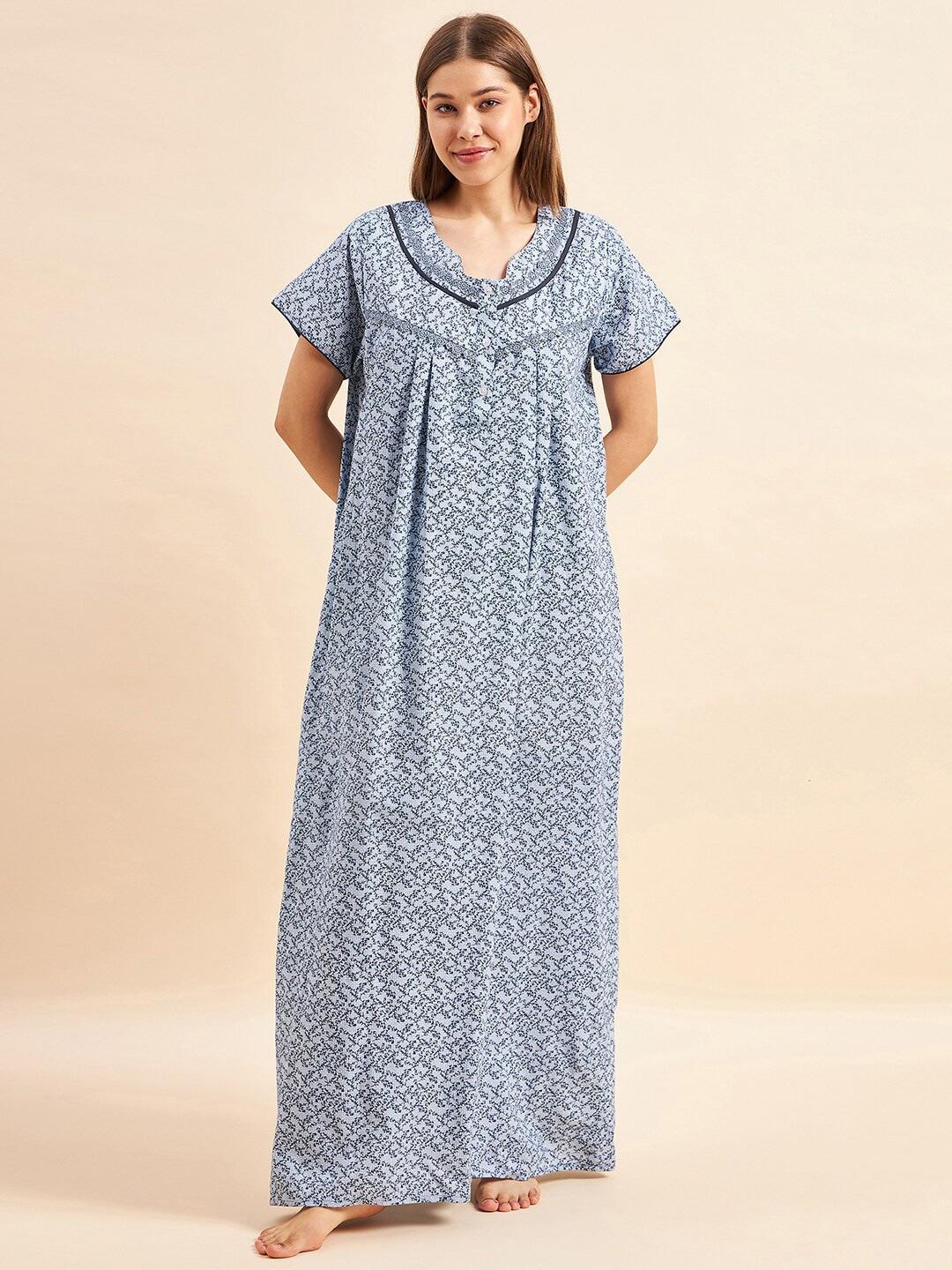 sweet-dreams-navy-blue-floral-printed-pure-cotton-maxi-nightdress