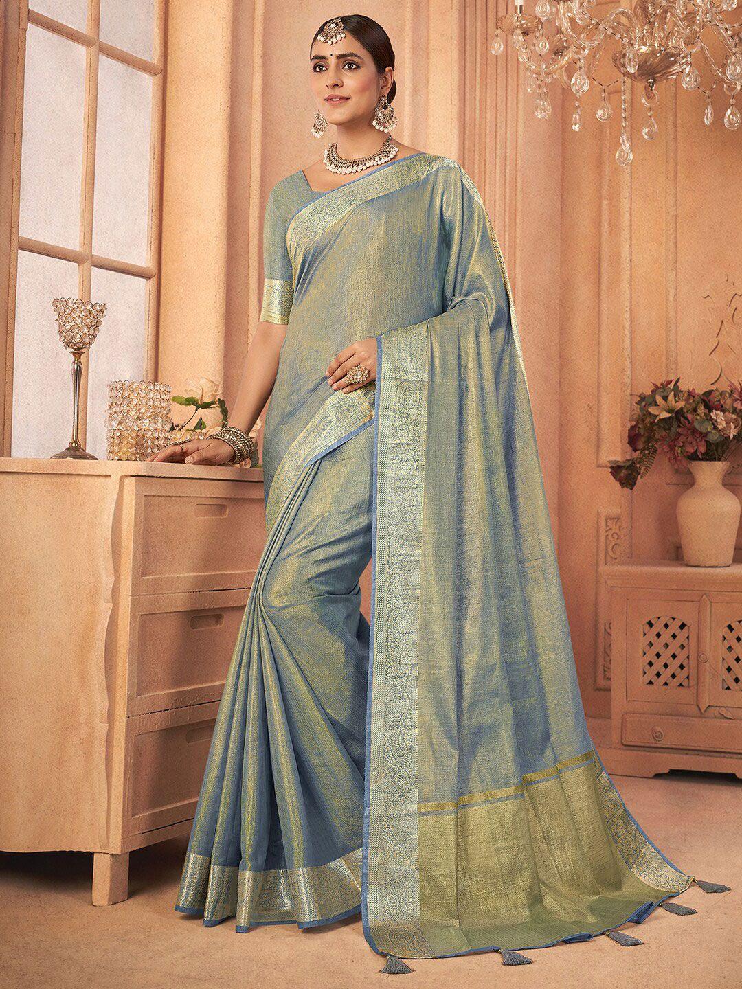 saree-mall-gunmetal-toned-&-gold-toned-zari-tissue-banarasi-sarees
