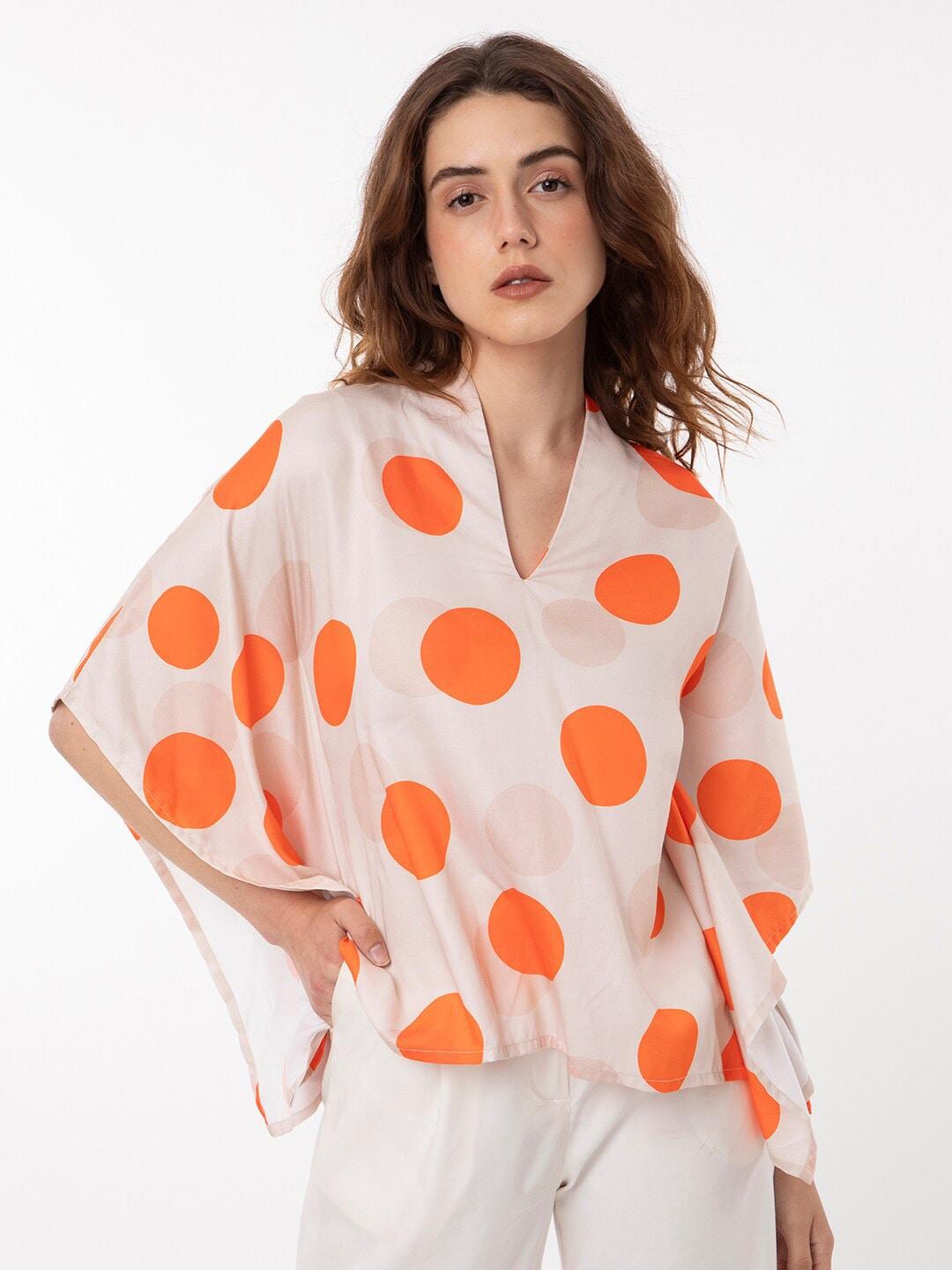 rareism-polka-dot-print-extended-sleeves-cotton-regular-top