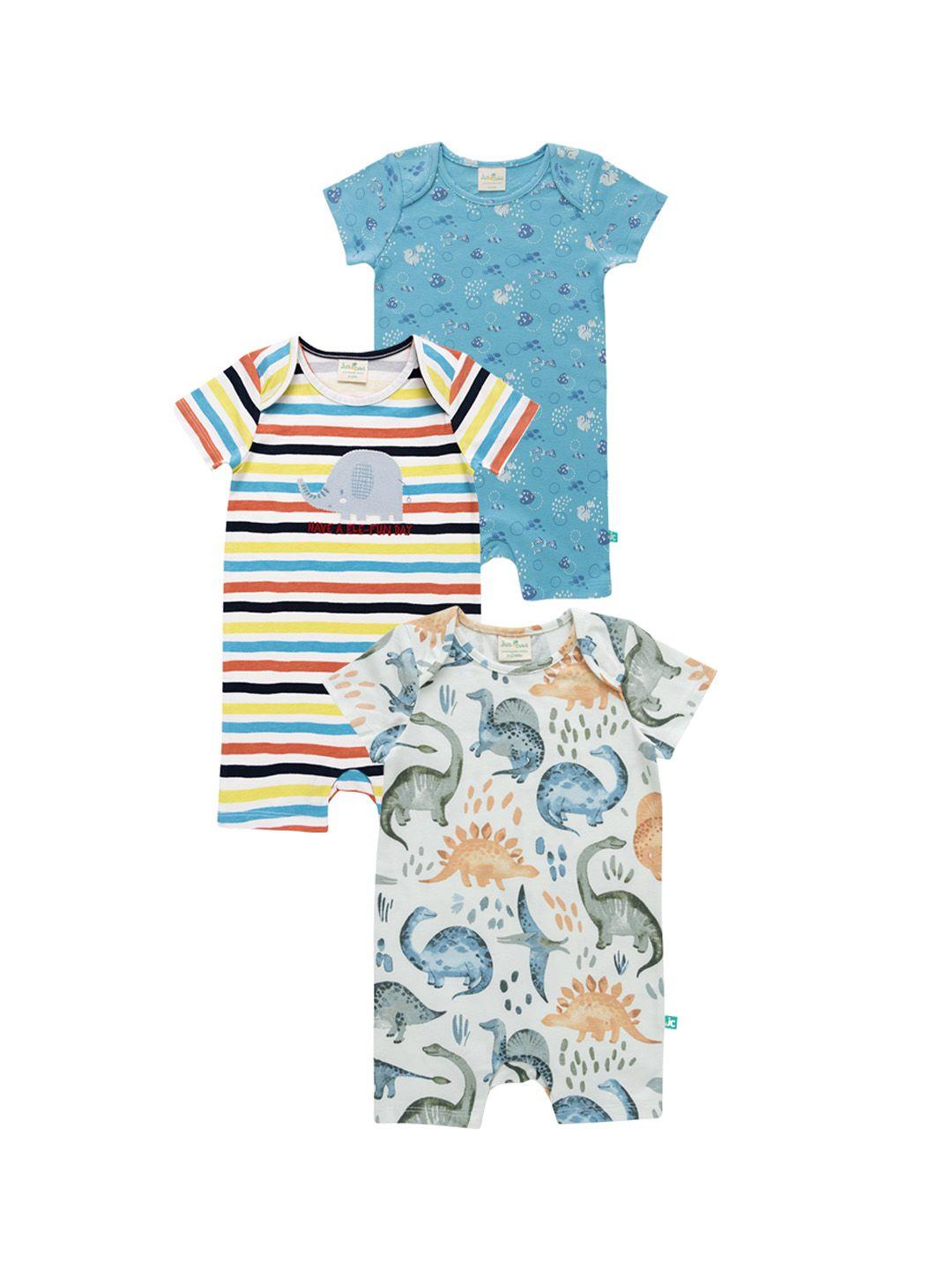 JusCubs Infant Boys Pack Of 3 Printed Cotton Rompers