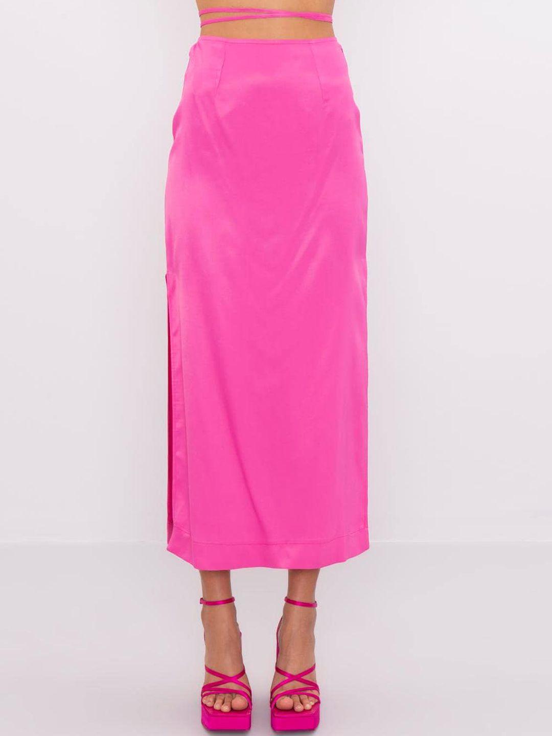 PRET A TUER A-Line Satin Midi Skirt With Side Slit