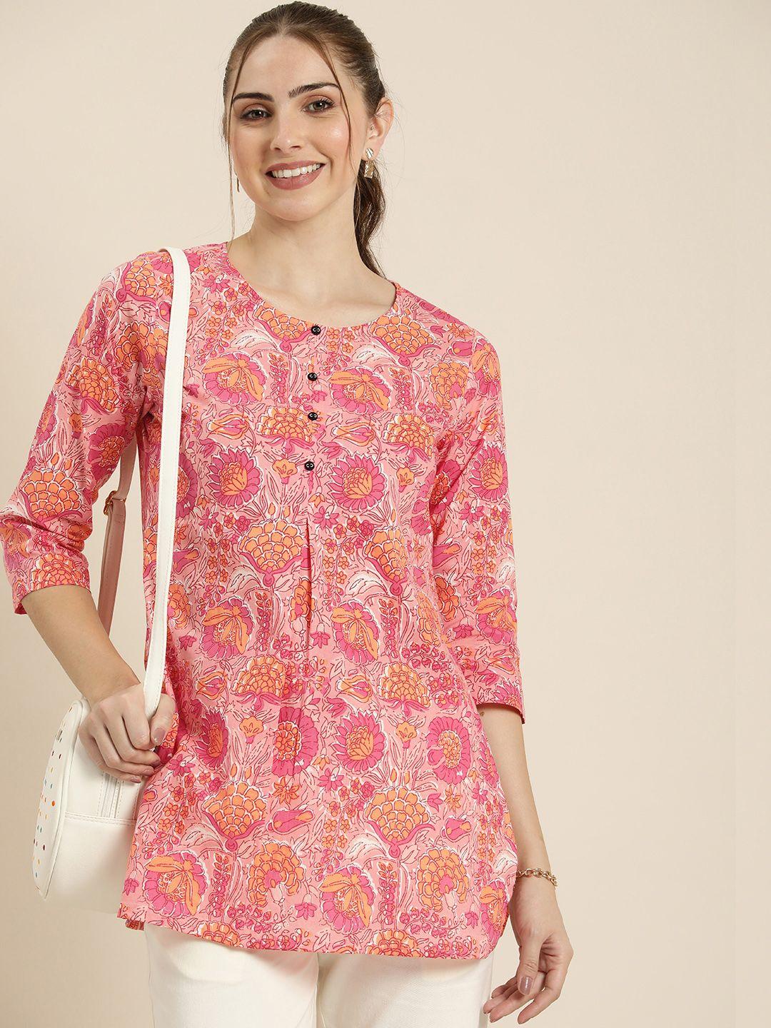 HERE&NOW Floral Printed Pure Cotton Straight Kurti