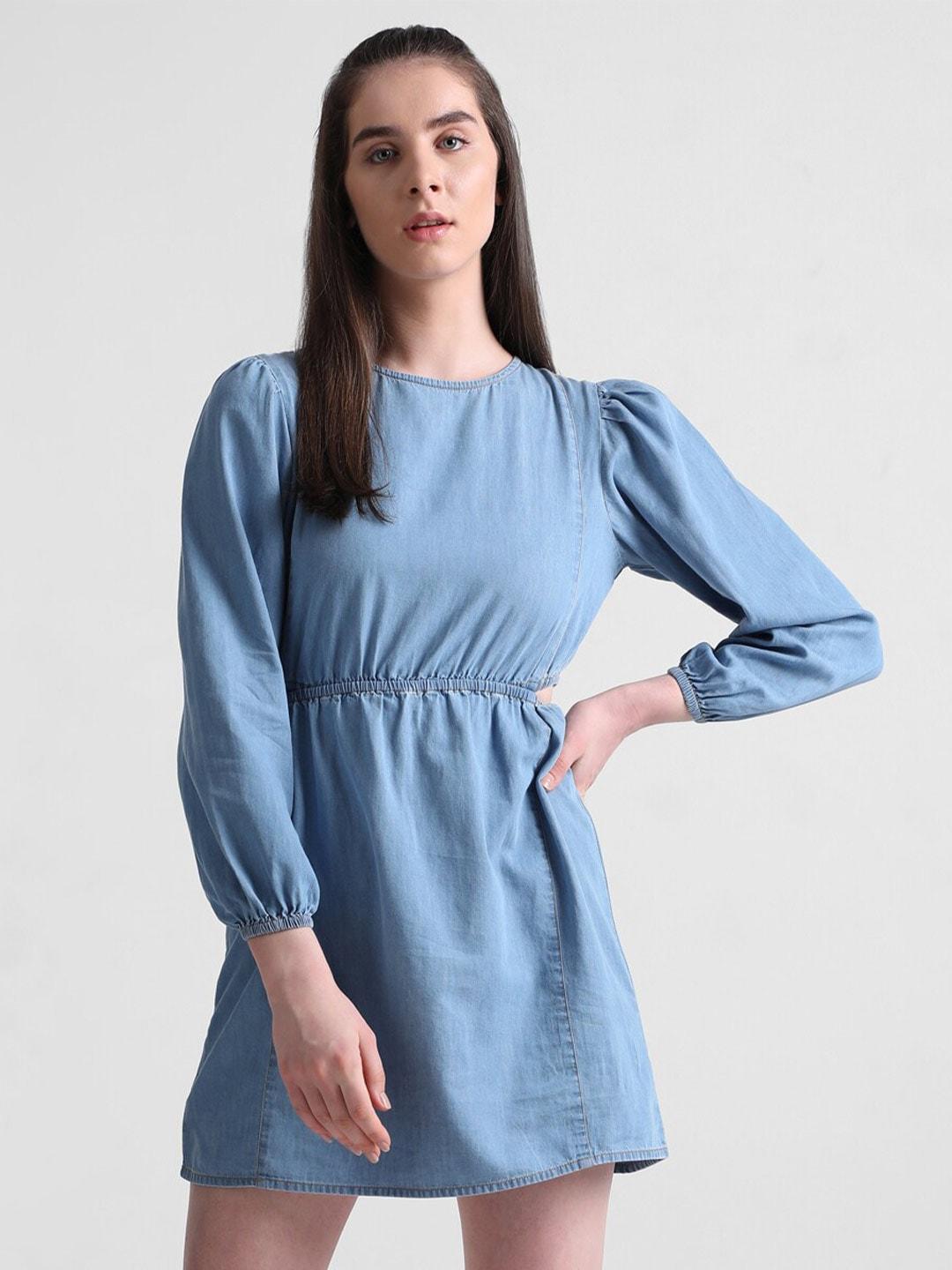 only-puff-sleeve-pure-cotton-mini-a-linedress-with-cut-outs