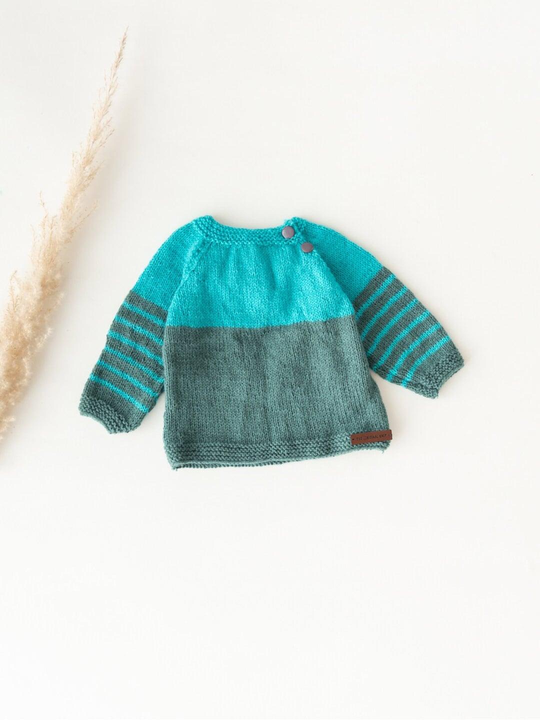 The Original Knit Infants Colourblocked Round Neck Button Detail Pullover Sweaters