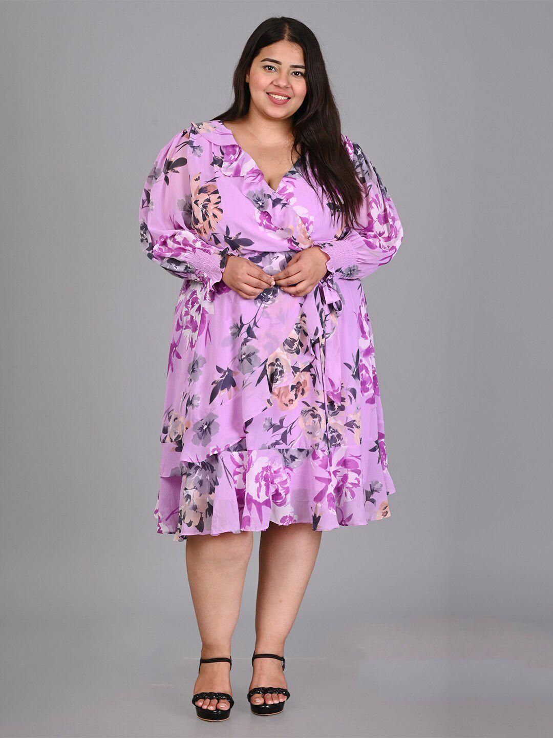IX IMPRESSION Plus Size Floral Printed Puff Sleeve Ruffled Dress