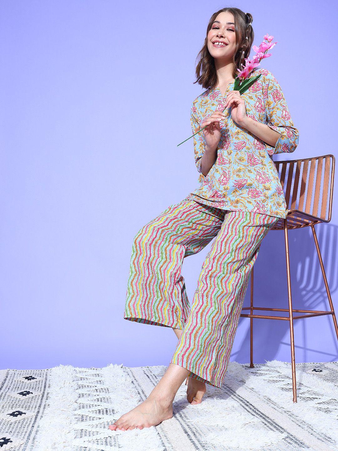ETC Floral Printed Pure Cotton Night Suit