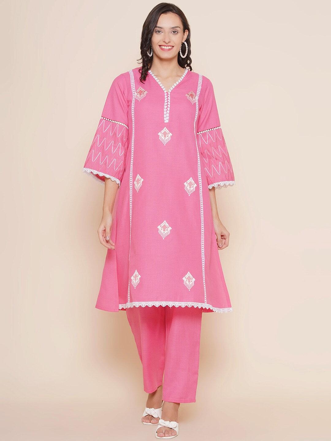 Bhama Couture Ethnic Motifs Embroidered Thread Work Straight Kurta With Trousers