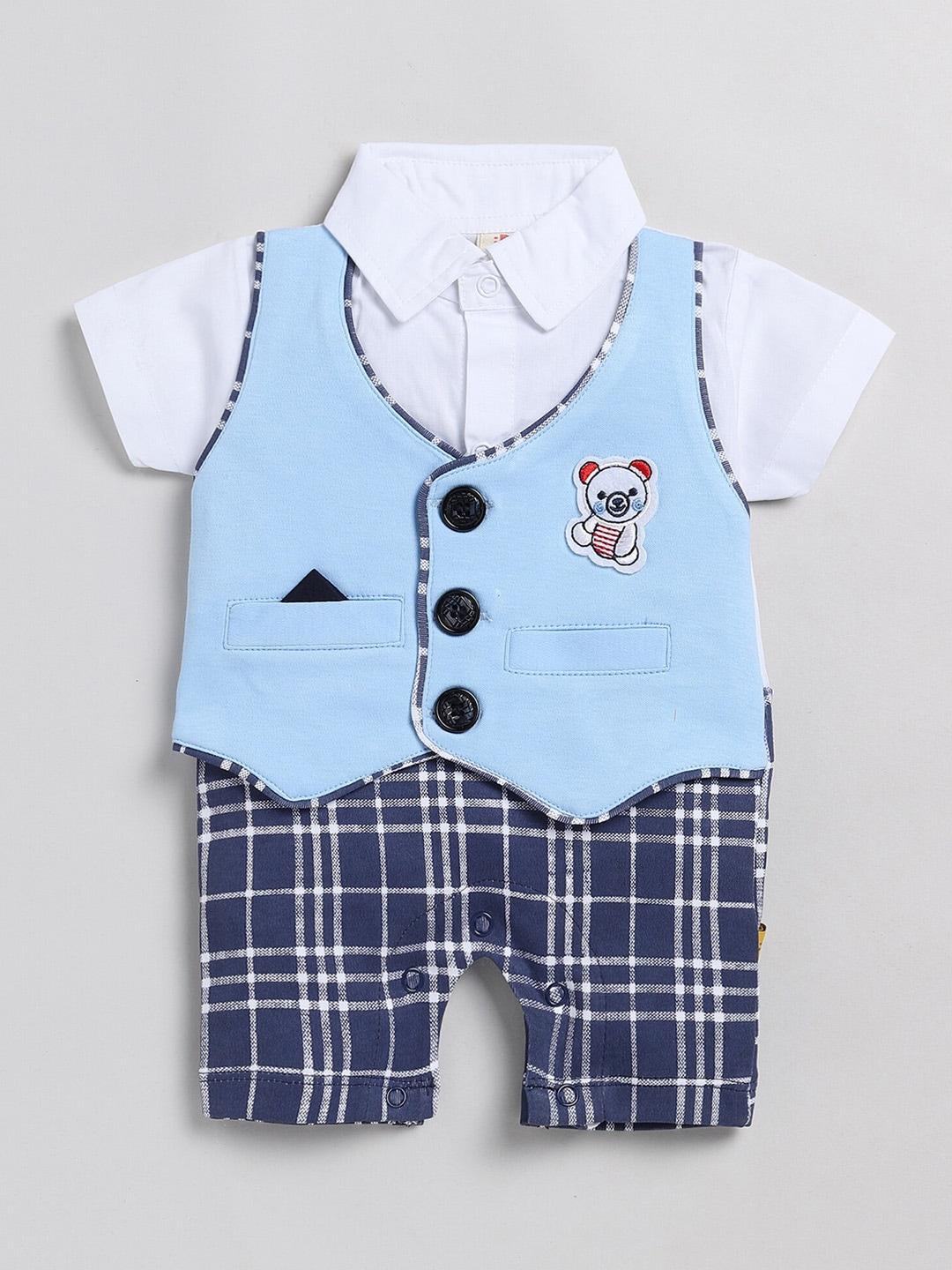 BRATS AND DOLLS Infants Boys Checked Cotton Rompers