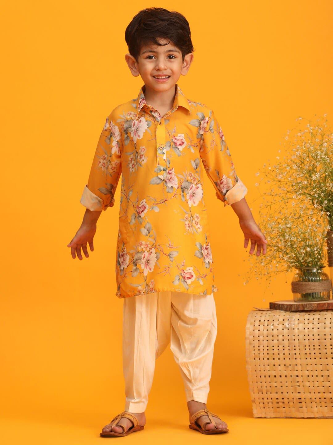 vastramay-boys-shirt-collar-floral-printed-regular-kurta-with-patiala