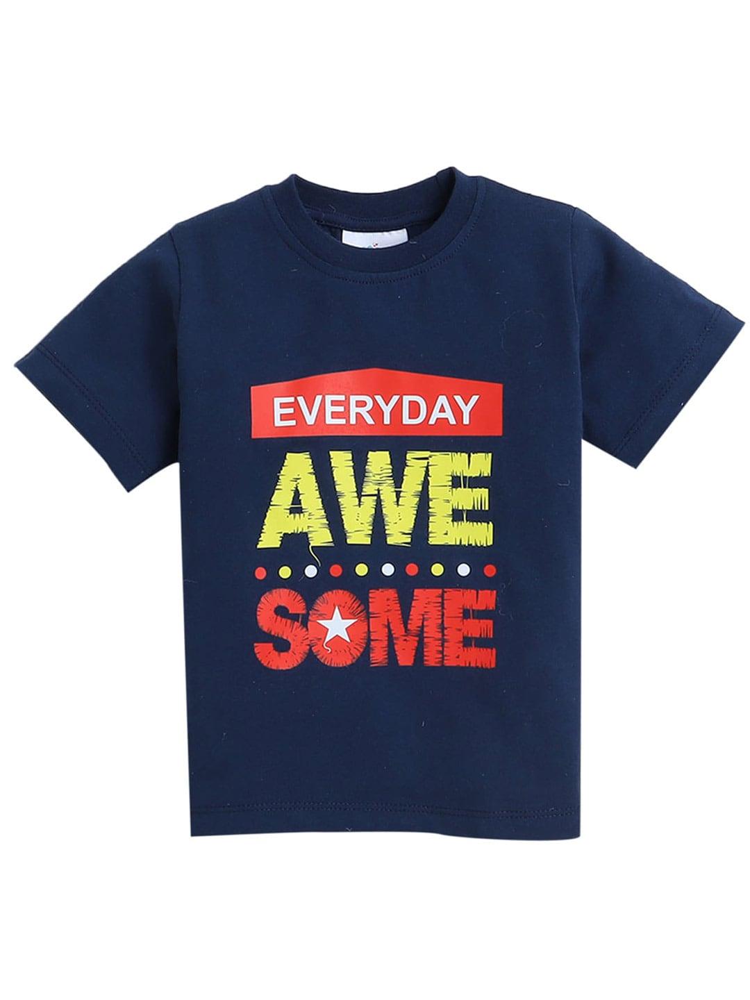 Knitting Doodles Boys Blue Typography Printed T-shirt