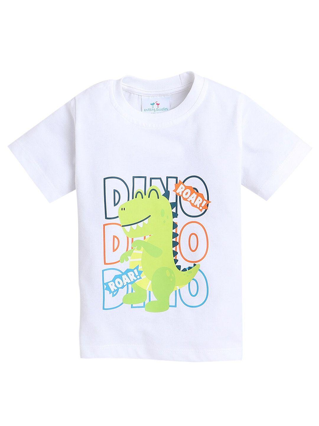 Knitting Boys Dino Roar Printed Round Neck Regular Fit Cotton T-Shirt