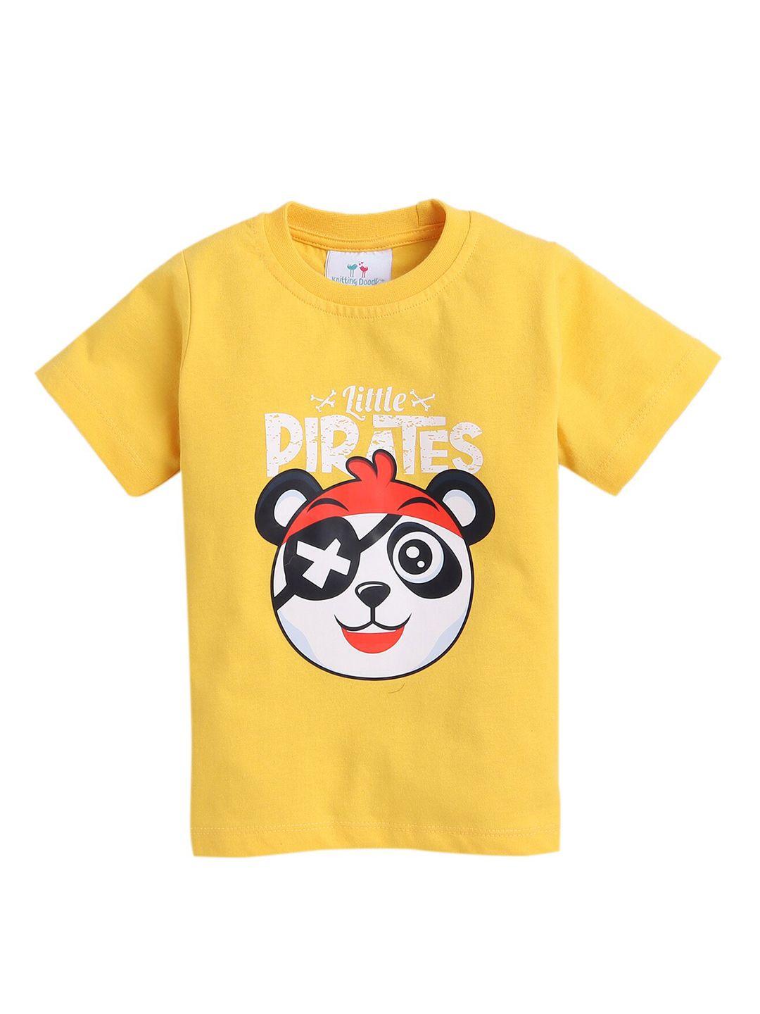 Knitting Doodles Boys Little Pirate Panda Printed Round Neck Regular Fit Cotton T-Shirt