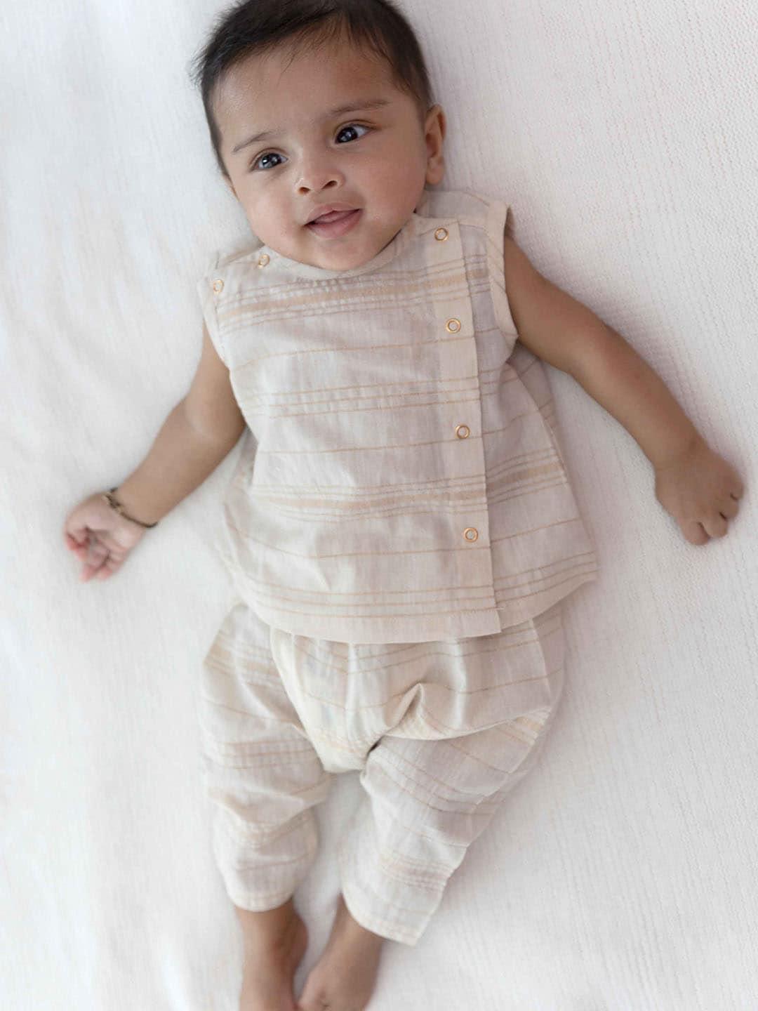 Tiber Taber Infant Boys Striped Regular Pure Cotton Top With Pyjamas