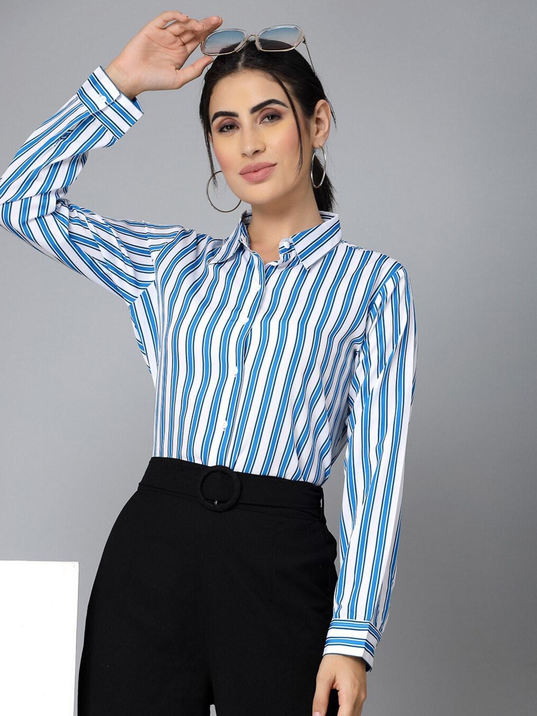 Style Quotient Women White Smart Striped Formal Shirt
