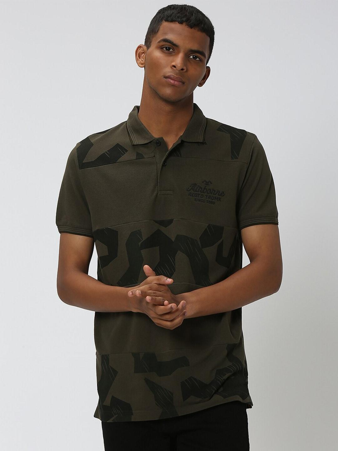Mufti Men Olive Green Polo Collar Pockets Slim Fit T-shirt