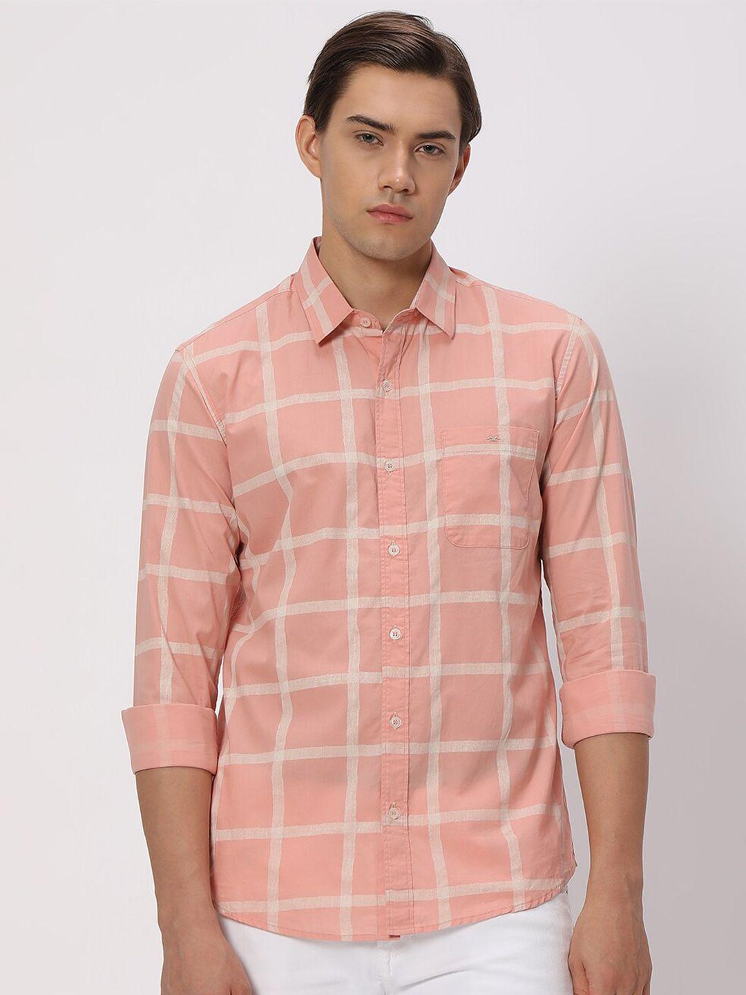 mufti-men-pink-slim-fit-windowpane-checks-opaque-checked-casual-shirt