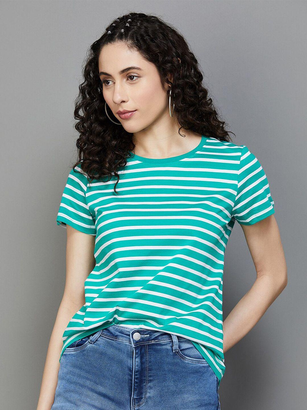 Fame Forever by Lifestyle Green & robin egg blue Striped Cotton Top
