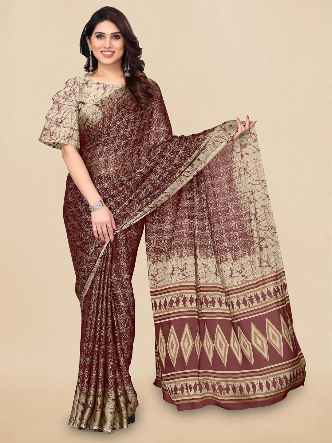 mirchi-fashion-maroon-&-beige-geometric-printed-saree