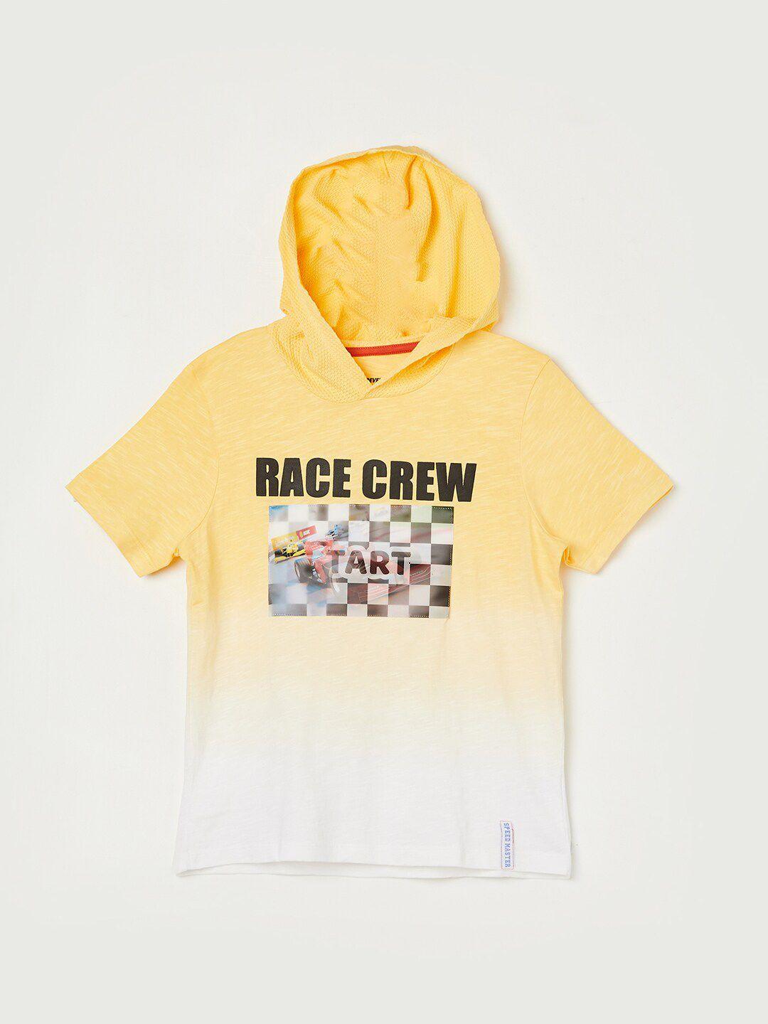 Fame Forever by Lifestyle Boys Yellow Printed Hooded Applique T-shirt