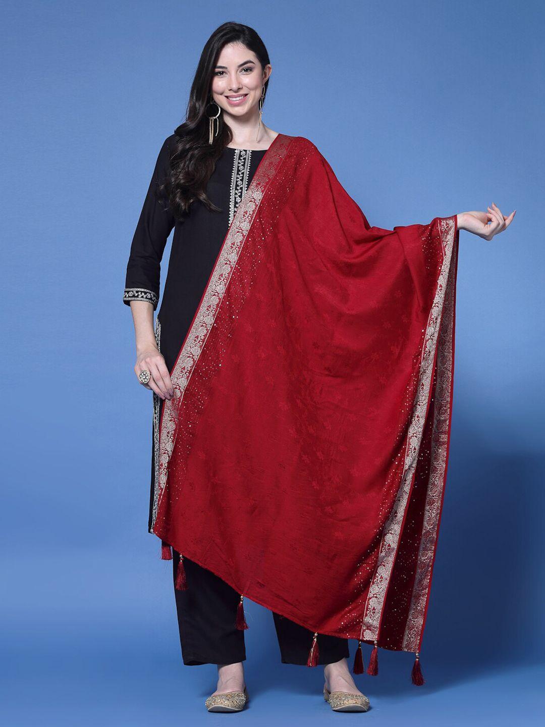 Clora Creation Floral Embroidered Dupatta With Sequinned