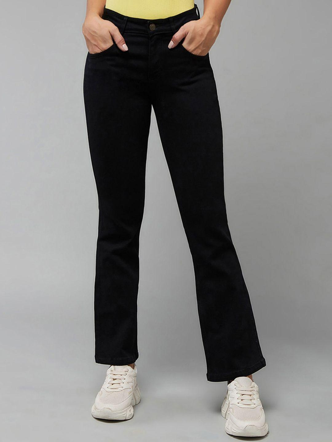 DOLCE CRUDO Women Black Wide Leg High-Rise Slash Knee Jeans