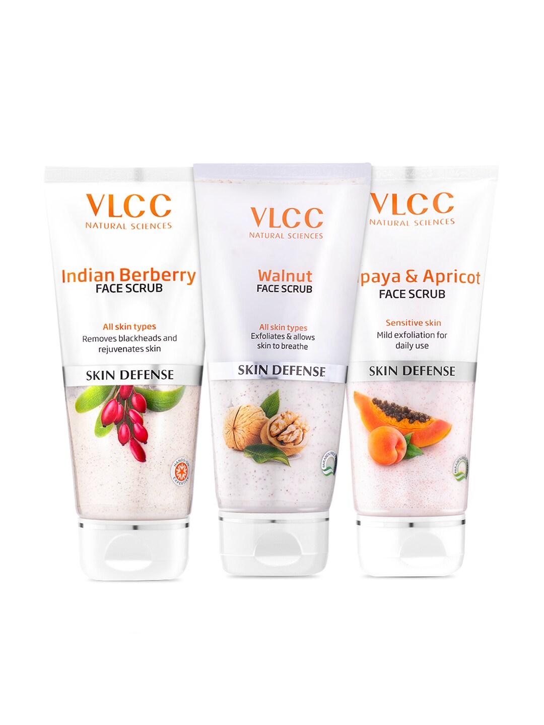 VLCC Set Of 3 Skin Defense Face Scrub- Indian Berberry+ Walnut+ Papaya & Apricot- 80g Each