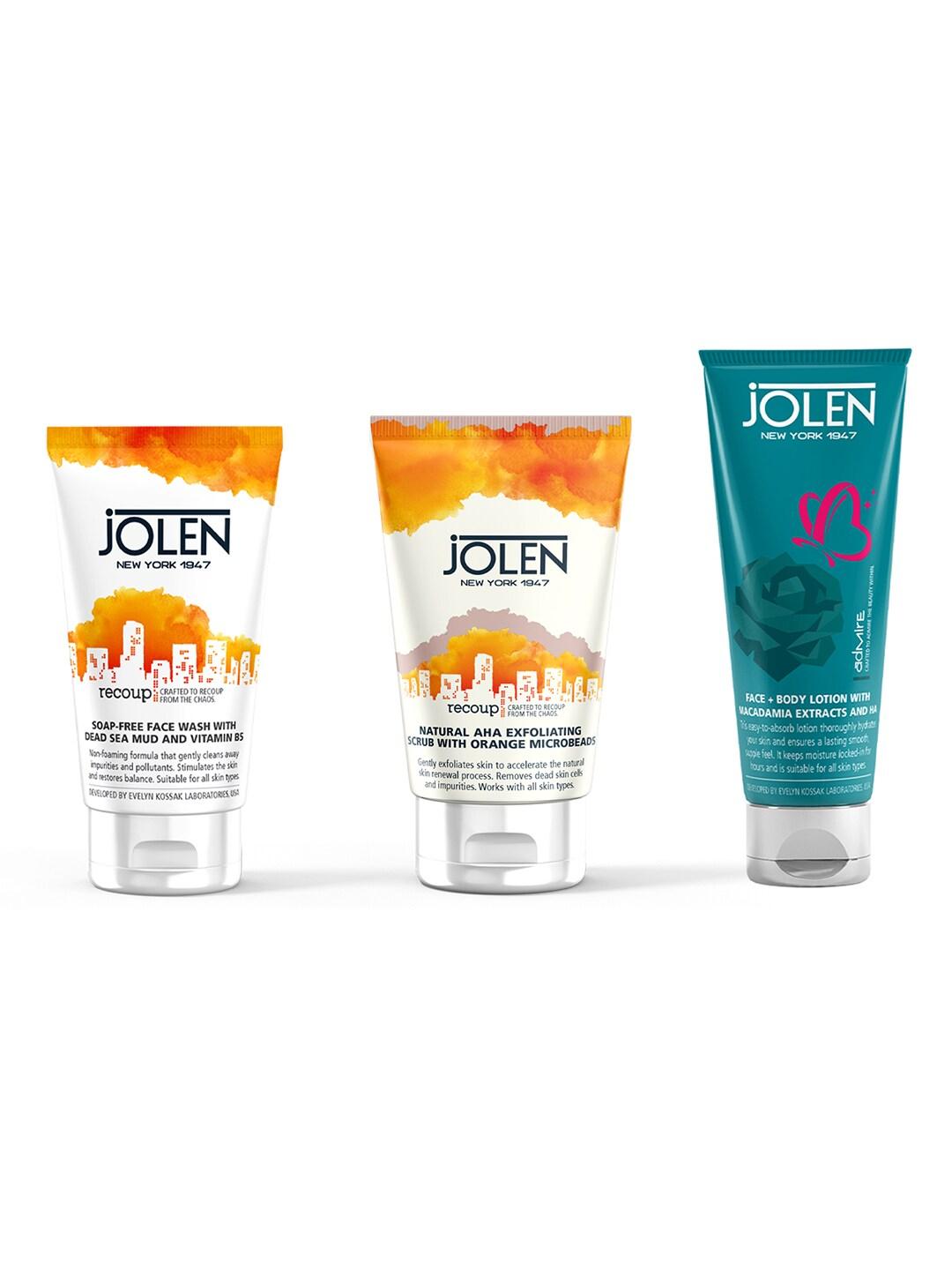 Jolen New York Set of Soap-Free Face Wash & AHA Scrub with Face Body Lotion - 405 ml