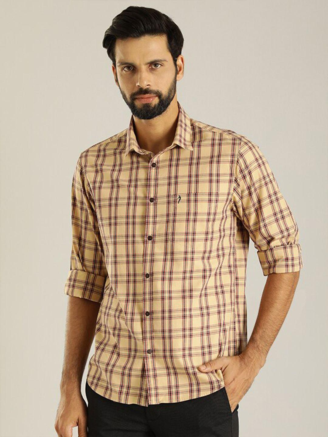 Indian Terrain Men Brown Classic Slim Fit Tartan Checks Opaque Checked Casual Shirt