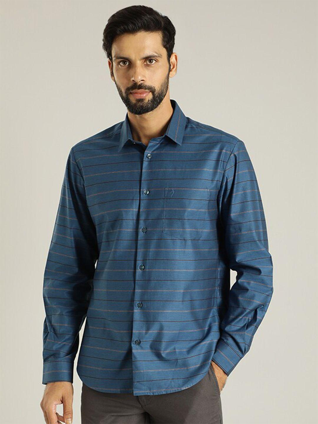 Indian Terrain Classic Slim Fit Horizontal Stripes Spread Collar Cotton Casual Shirt