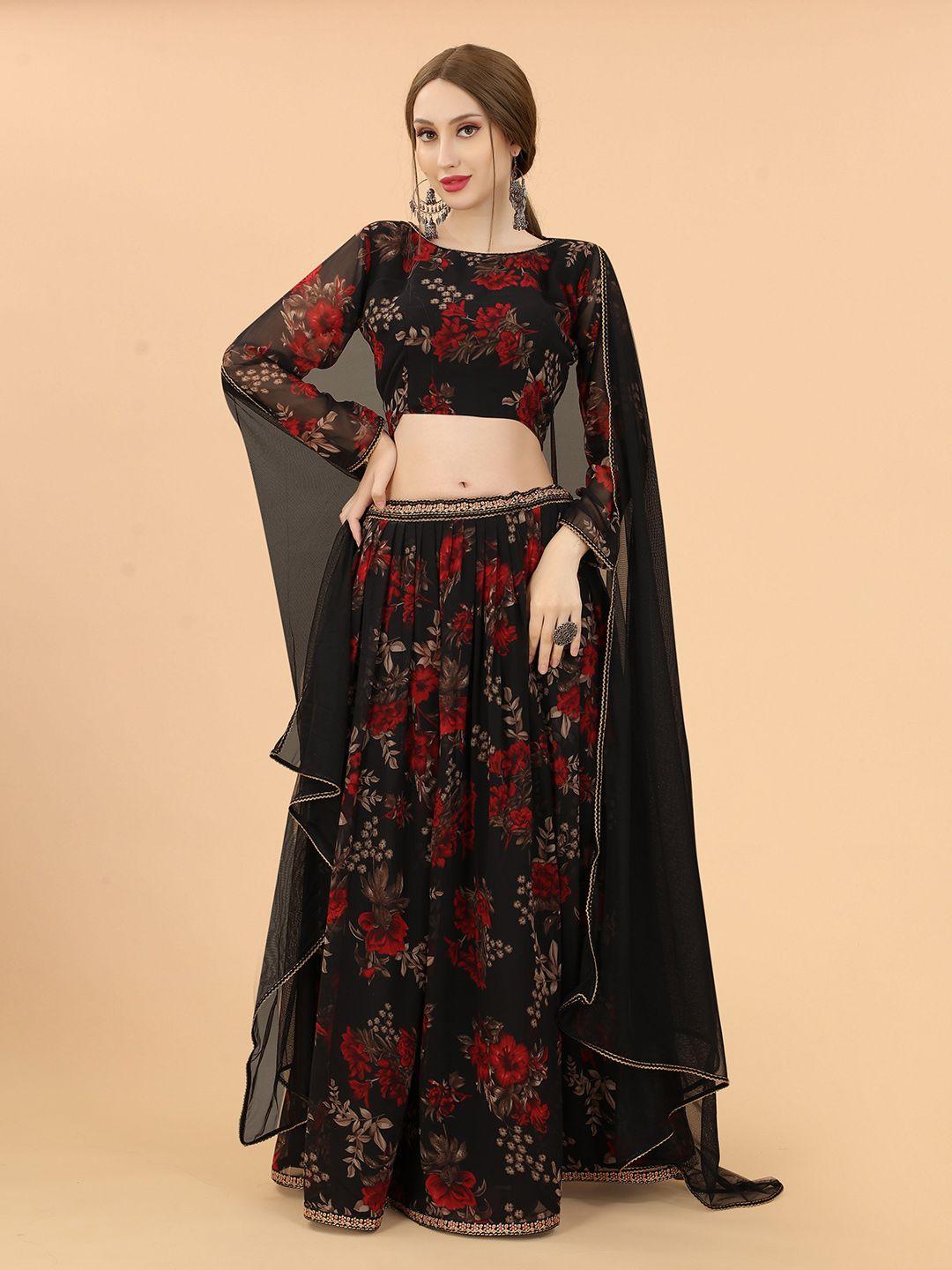 KALINI Black & Red Printed Ready to Wear Lehenga & Blouse With Dupatta
