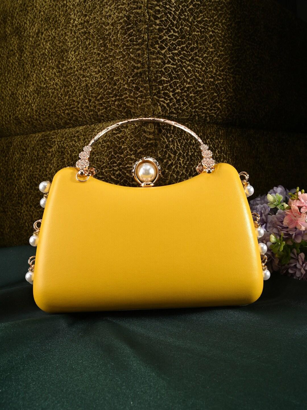 toobacraft-yellow-&-gold-toned-embellished-box-clutch