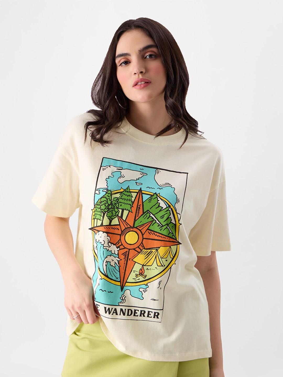 The Souled Store Graphic Printed Drop-Shoulder Sleeves Oversized Fit Cotton T-Shirt