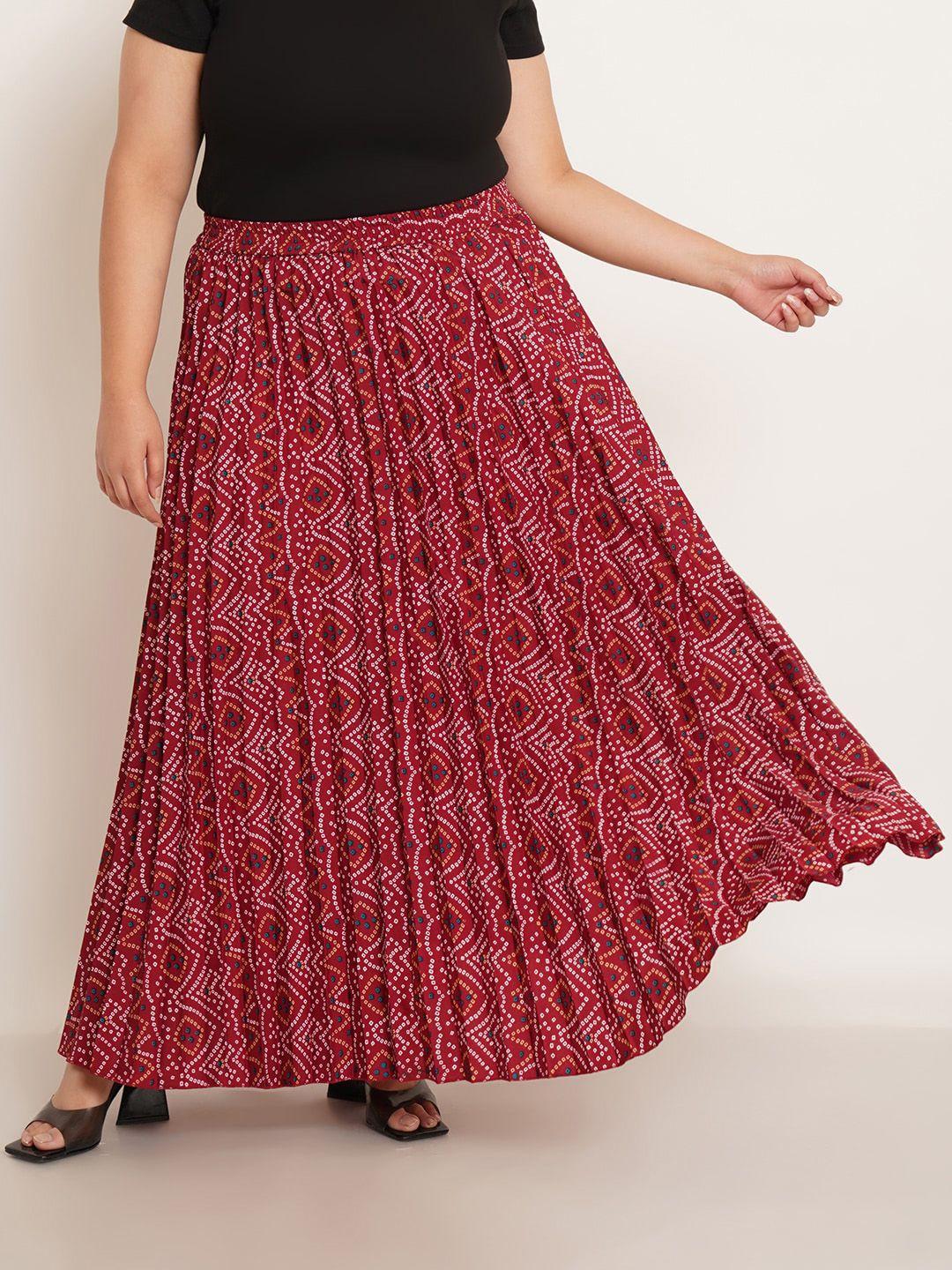 U&F Beyond Printed Pleated Flared Maxi Skirt