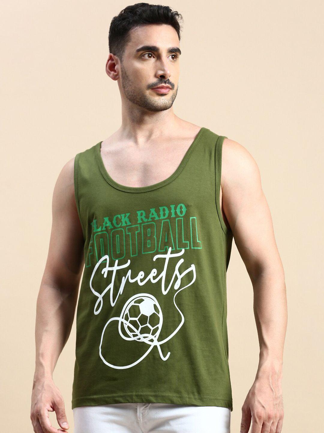 BLACK RADIO Typography Printed Sleeveless Pure Cotton T-shirt